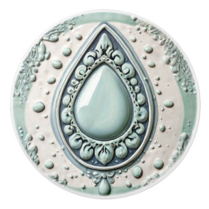 Mint Blue & White Vatten Drop TearDrop Bathroom Knopp