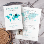 Mint & Blue World Map för målbröllop Inbjudan<br><div class="desc">Mint & Blue World Map-inbjudan till målbröllop</div>
