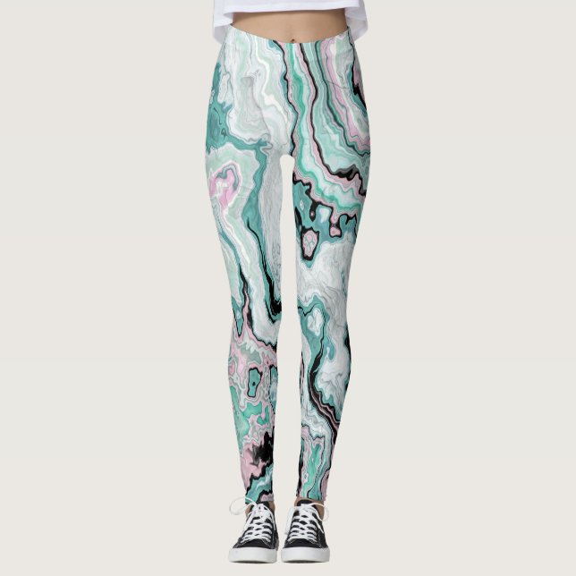 Mint Blush Marmor Agat Drömmar Leggings (Framsida)