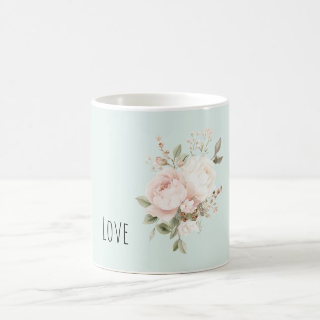 Mint Blush Pink White Rose Flowers Kaffemugg (Center)