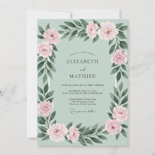 Mint Blush Rose Bröllop Inbjudningar