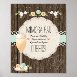 Mint Boho Rustic Bröllop Möhippa Mimosa Pub Poster