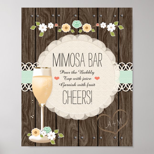 Mint Boho Rustic Bröllop Möhippa Mimosa Pub Poster (Framsidan)