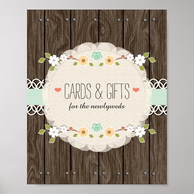Mint Boho Rustic Möhippa Cards Gifts-skylt Poster (Framsidan)