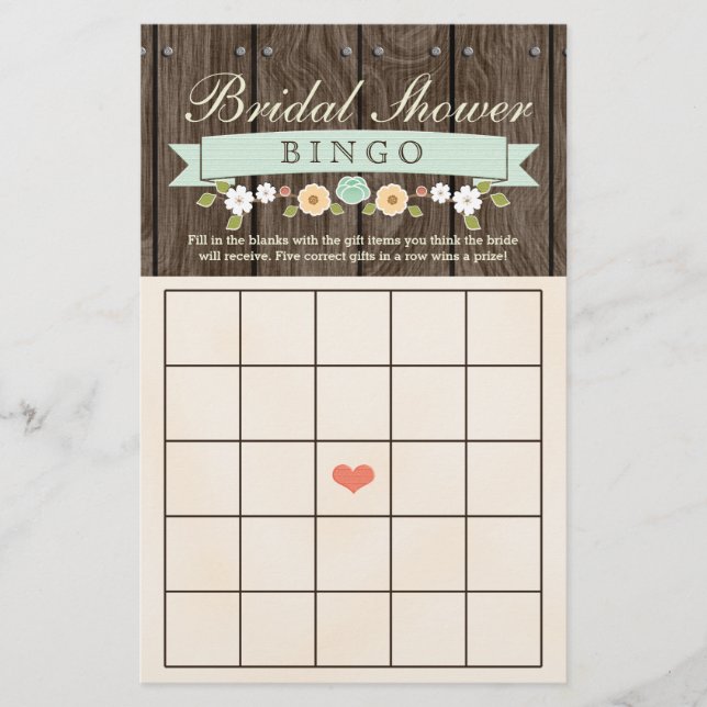 Mint Boho Rustic Möhippa Möhippa Bingo Lakan (Framsida)