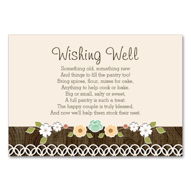 Mint Boho Rustic Möhippa WISHING WELL CARD Bordsnummer (Framsidan)
