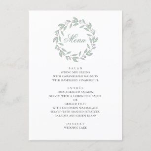 Mint botanical bröllop. Elegant enkelt blad Meny