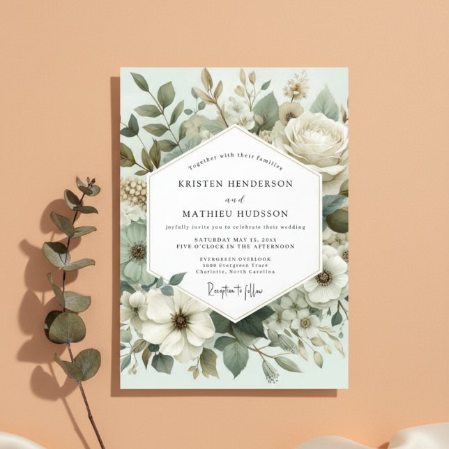 Mint Botanical Elegance Wedding Inbjudningar (Skapare uppladdad)