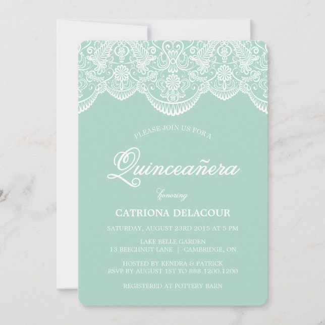 Mint Brocade Snöre Quinceañera-inbjudan Inbjudningar (Framsida)