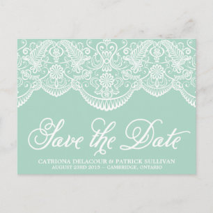 Mint Brokad Spets Save the Date Postkort Meddelande Vykort