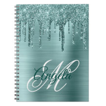Mint Brushed Foil Glitter Drip Finare Monogram