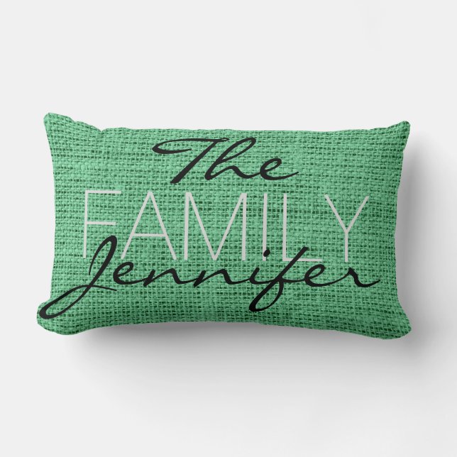 Mint Burlap Rustic Linen Monogram Lumbarkudde (Framsida)