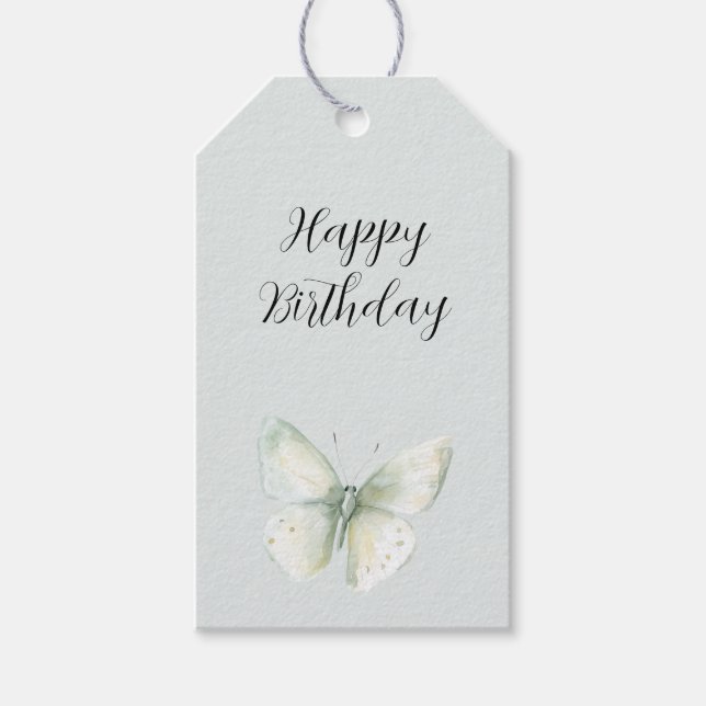 Mint Butterflies Birthday Presentetikett (Framsidan)