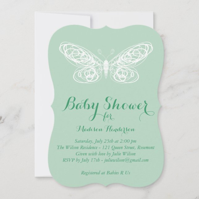 Mint Butterfly Baby Shower-inbjudan Inbjudningar (Framsida)