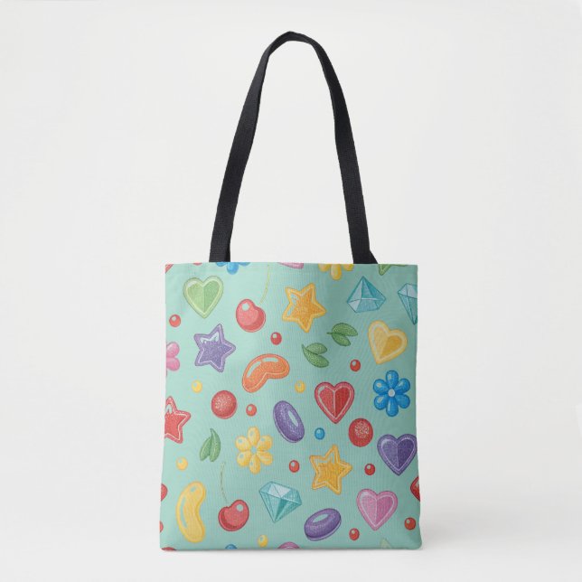 "Mint Candy Star Tote Bag Tygkasse (Framsida)