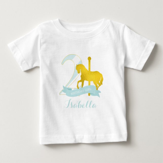 Mint Carousel Horse Birthday Girl T Shirt (Framsida)