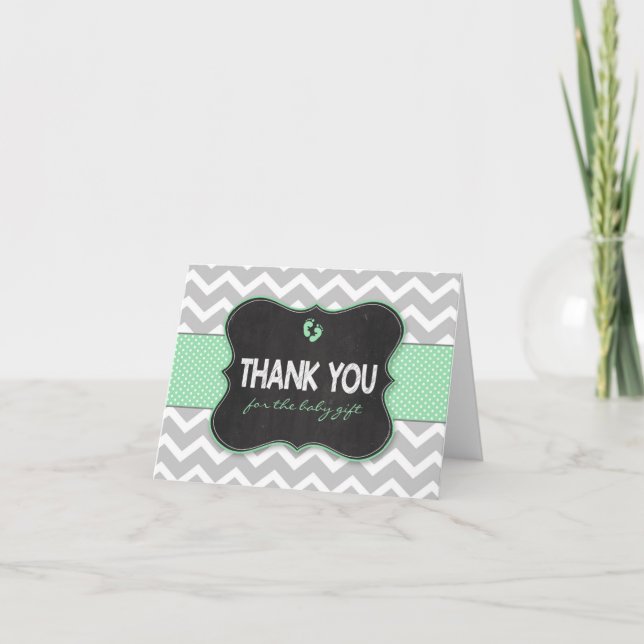 Mint Chalkboard babyduschgåva tackkort (Framsida)