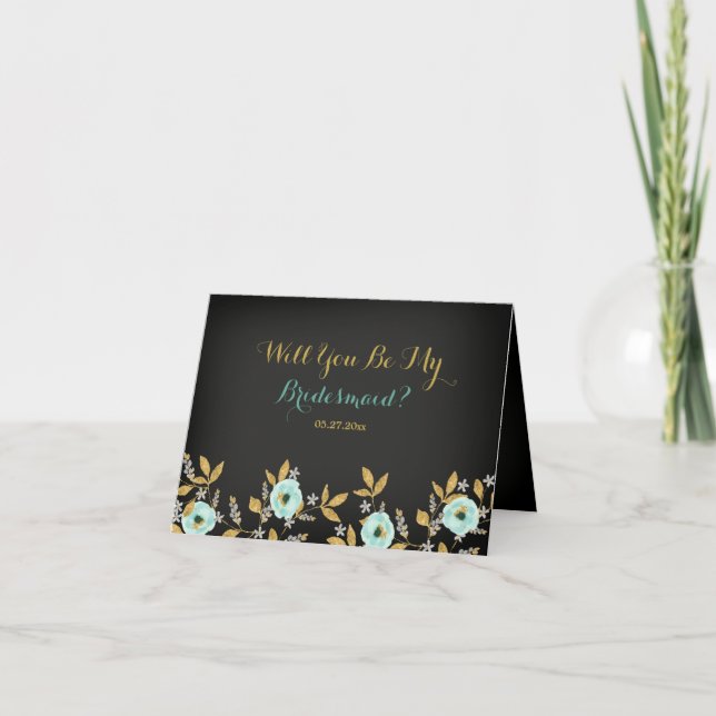 Mint Chalkboard Will You Be My Bridesmaid-kort Inbjudan (Framsida)