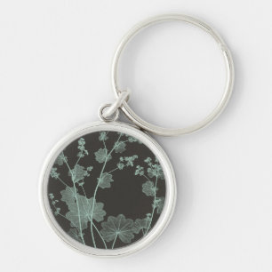 Mint & Charcoal Nature Study I Rund Silverfärgad Nyckelring