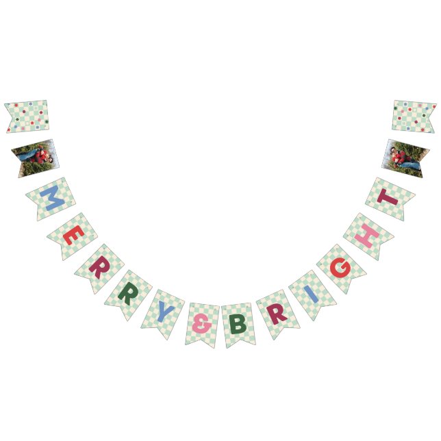 Mint Checkerboard Merry & Bright Bunting Banner Vimplar (Alla)