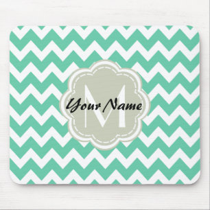 Mint Chevron Anpassningsbar Monogram, Personlig Na Musmatta