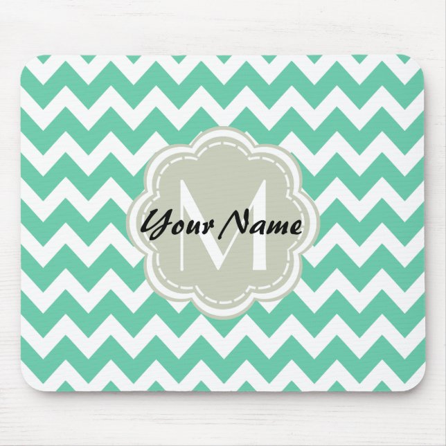 Mint Chevron Anpassningsbar Monogram, Personlig Na Musmatta (Framsidan)