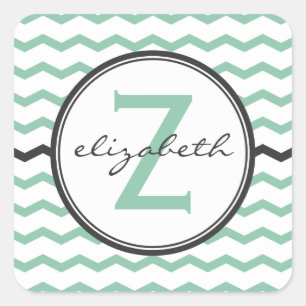 Mint Chevron Monogram Fyrkantigt Klistermärke