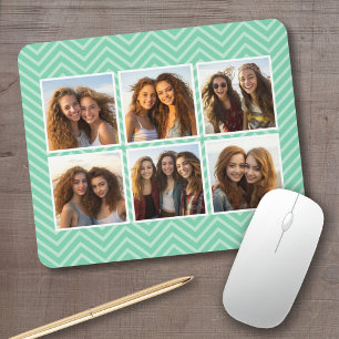 Mint Chevron Mönster med Trendig 6 Photo Collage Musmatta