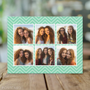 Mint Chevron Mönster med Trendig 6 Photo Collage Vykort
