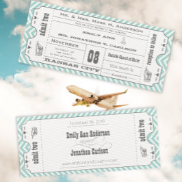 Mint Chevron Zigzag Vintage Modern Biljett Bröllop Inbjudningar