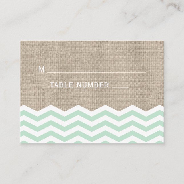 Mint Chevrons on Burlap Place Card Placeringskort (Framsida)