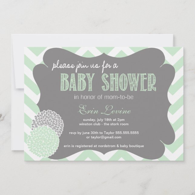 Mint Chic Chevron Baby Shower-inbjudan Inbjudningar (Framsida)