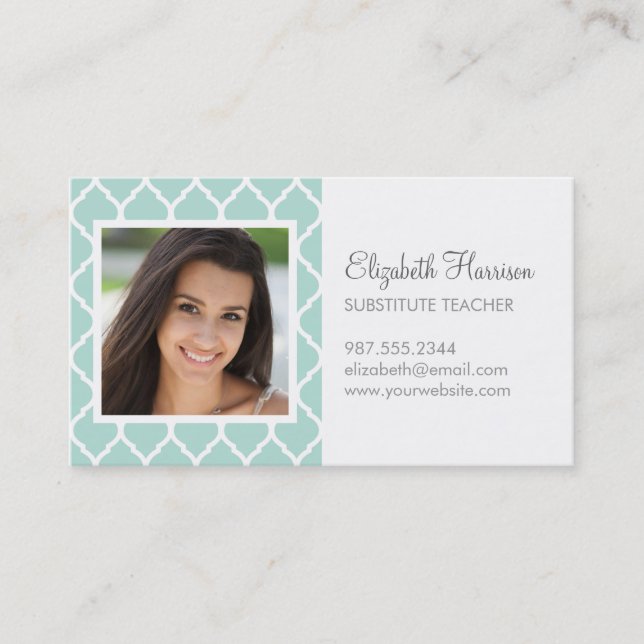 Mint Chic Moroccan Lattice Photo Visitkort (Framsida)