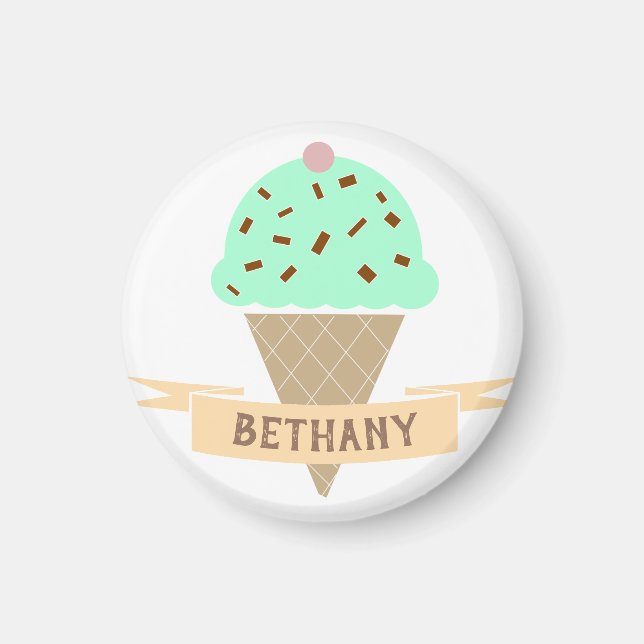 Mint Choc Chip Ice Cream Cone Personlig Kids' Magnet (Framsidan)