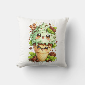 Mint Chocolate Chip Ice Cream Cone Kawai Cushion  Kudde
