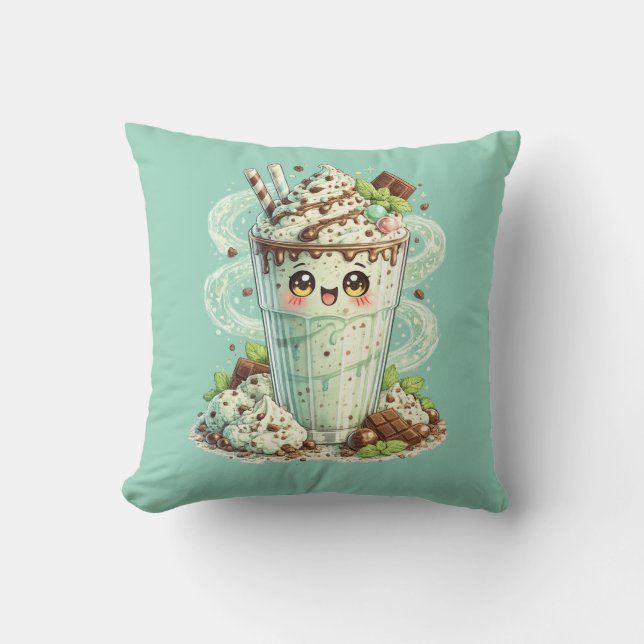 Mint Choklad Chip Milkshake Kawaii Kudde  (Framsida)