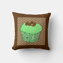 Mint Choklad Cupcake med Frosting, Fraktal Bakgrun Kudde