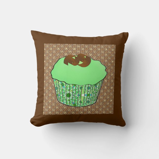 Mint Choklad Cupcake med Frosting, Fraktal Bakgrun Kudde (Framsida)