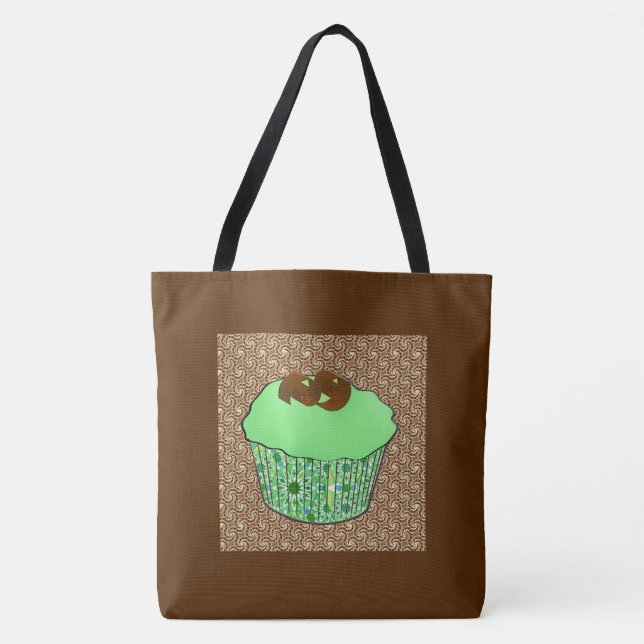 Mint Choklad Cupcake med Frosting, Fraktal Bakgrun Tygkasse (Framsida)