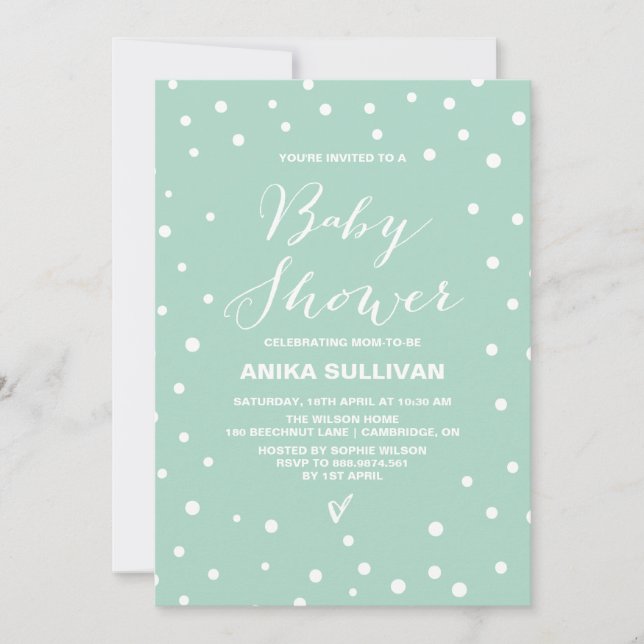 Mint Confetti Dots Mönster Baby Shower-inbjudan Inbjudningar (Framsida)