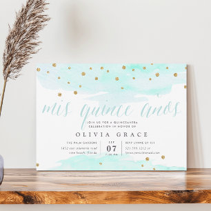 Mint Confetti-popp Quinceanera Inbjudningar