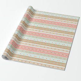 Mint Coral Aztec Tribal Gift Wrap Presentpapper