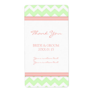 Mint Coral Chevron-Bröllopsetiketter Fraktsedel