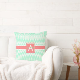 Mint Coral Chevron Kudde