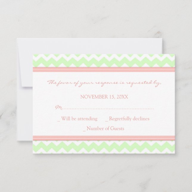 Mint Coral Chevron OSA Bröllop Card (Framsida)