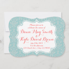 Mint Coral Damask bröllopsinbjudan Inbjudningar