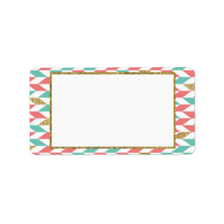 Mint Coral Guld Chevron Scatter Adressetiketter