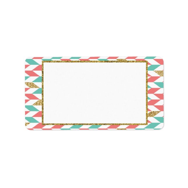 Mint Coral Guld Chevron Scatter Adressetiketter (Framsidan)