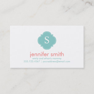 Mint Coral Quatrefoil Monogram Rand Mönster