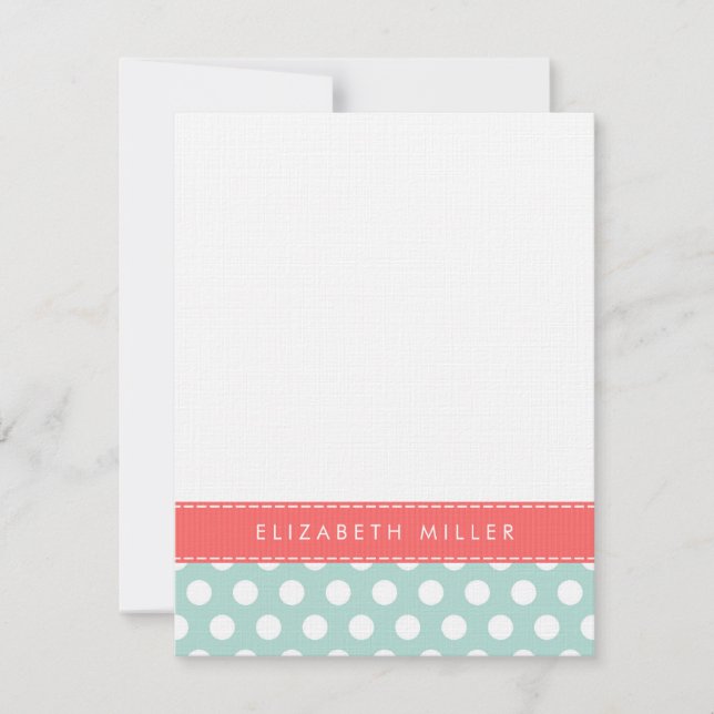 Mint & Coral Ribbon Polka dots Monogram Note Card Anteckningskort (Framsida)